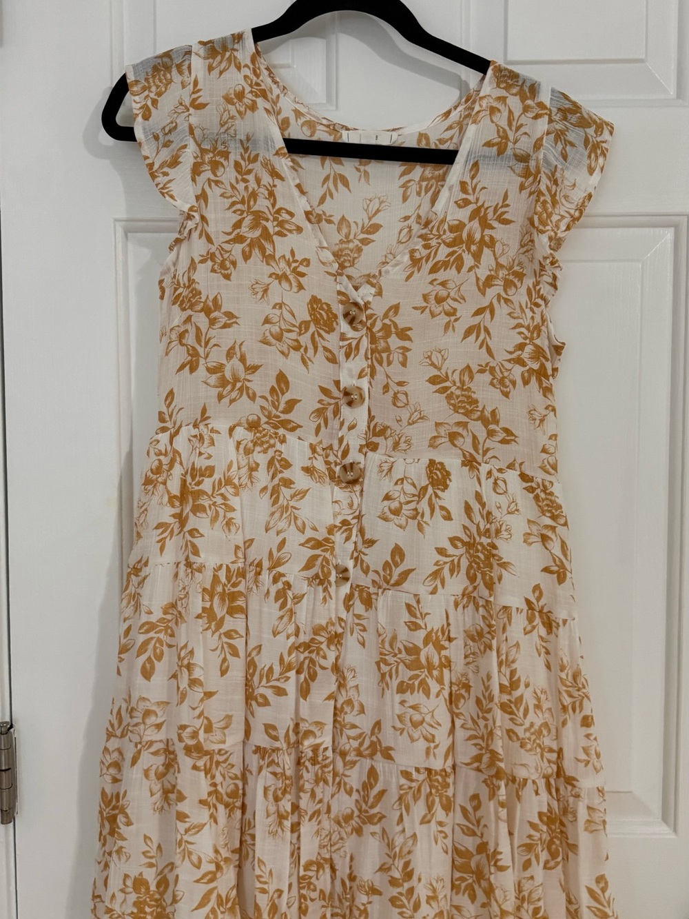 MINE White Dress with Mustard Floral Print